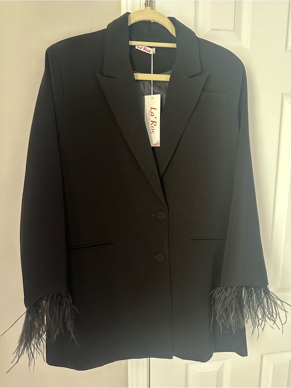 Black Feather Cuff Blazer